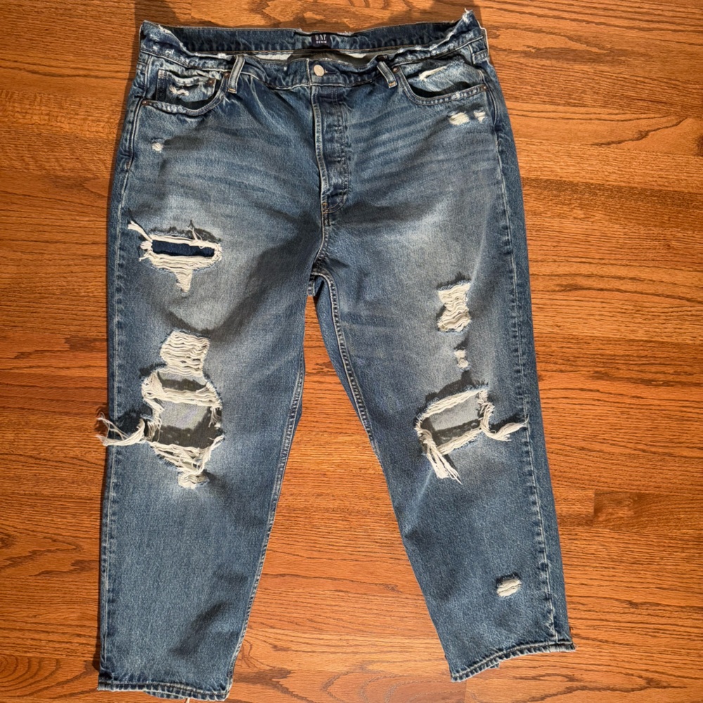 GAP Women's Distressed Blue Relaxed Jeans